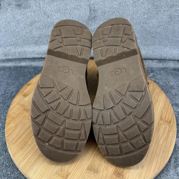 UGG Boots Youth Size 4 Brown Leather Suede Lace Up Side Zip Shearling Lined - Picture 8 of 11